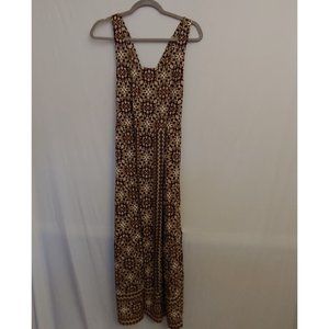 J. Jill sleeveless brown, pink, white kaleidoscope tiered maxi dress M
